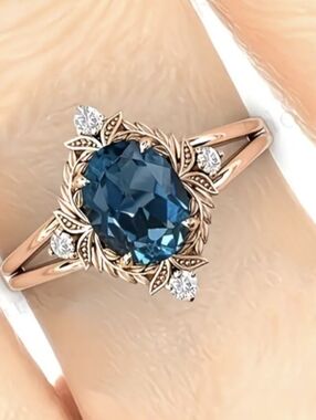 London Blue Topaz 3Ct Oval  Halo Cut Lab Created Ring Size 7 NWT